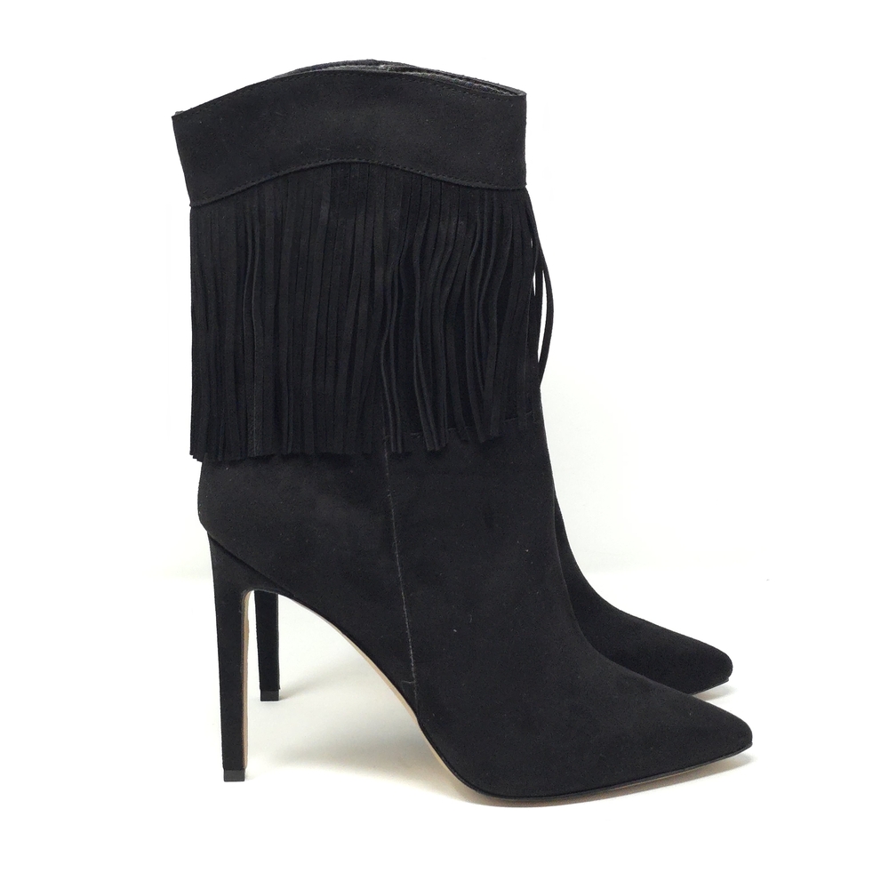 Nine West Tries2 Black Suede Fringe Stiletto Ankle Booties 7M - Picture 4 of 16